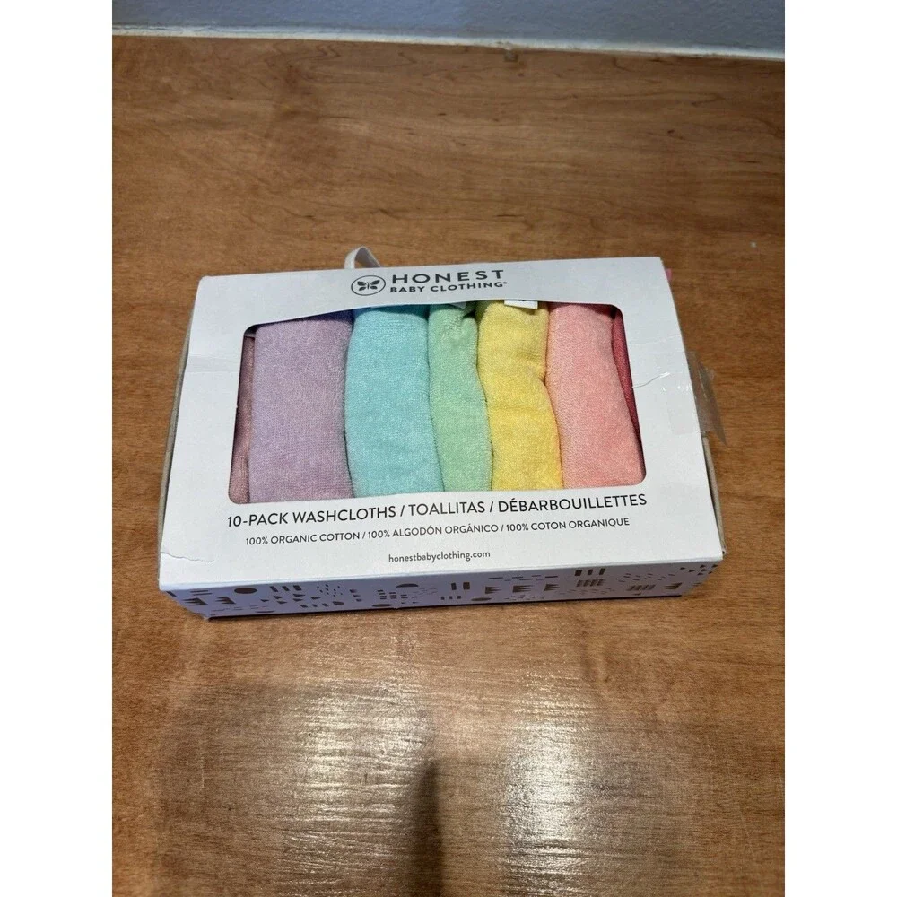 Honest 10-Pack Terry Wash Cloths 100% Organic Cotton for Infant Boy Or Girl New
